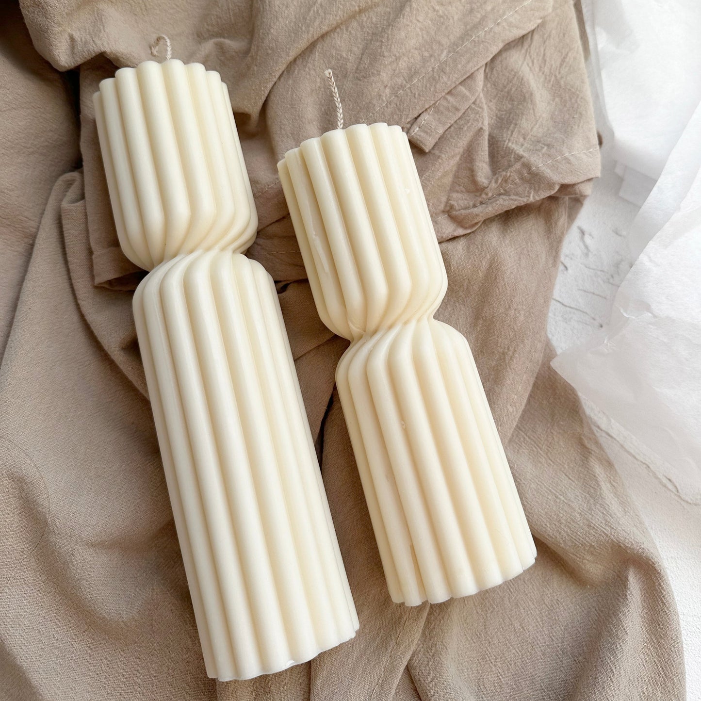 Tall Striped Aesthetic Pillar Candle