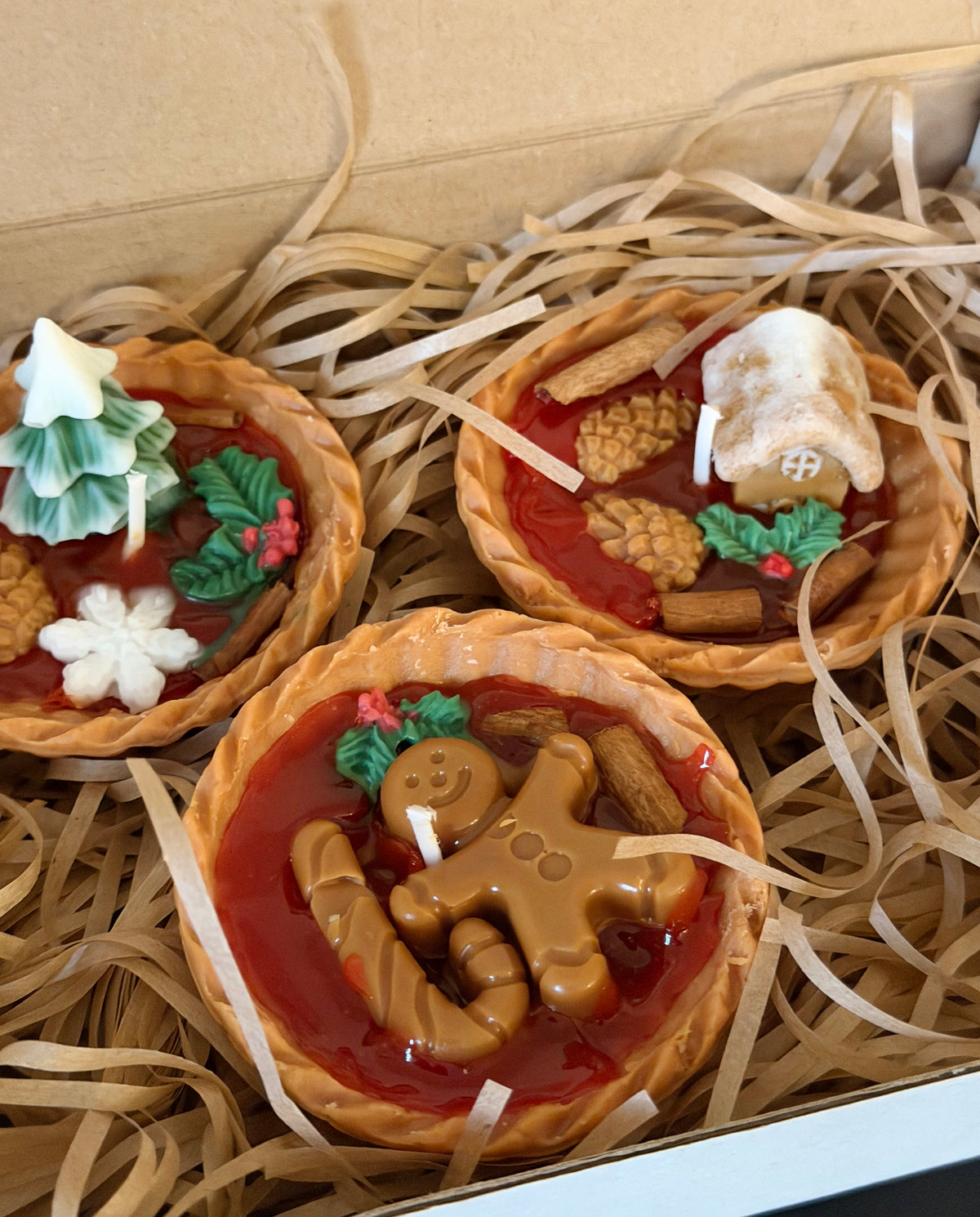 Christmas Tart Candle Gift Set of 3 | Handmade Holiday Dessert Candles