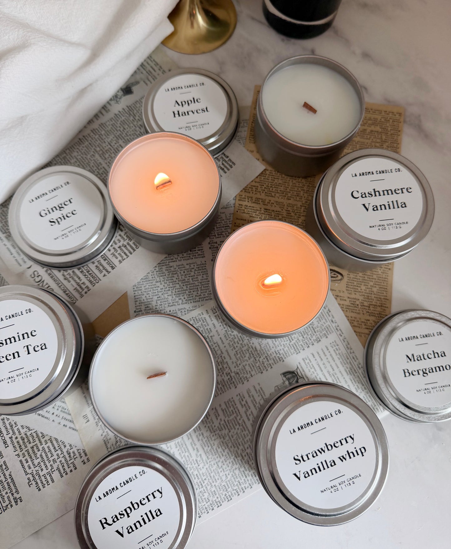 Silver Tin Wood Wick Candle/ 4oz