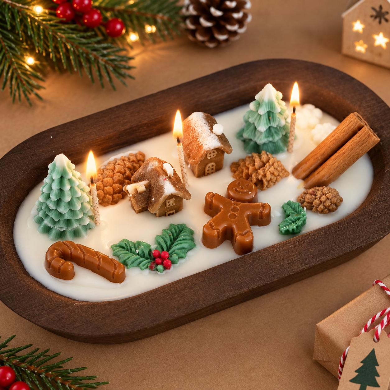 Christmas Gingerbread Village Dough Bowl Candle | Fraser Fir