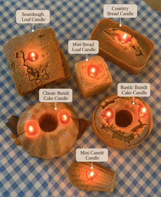 Handcrafted natural soy wax bread candle inspired by artisan bakeries. Perfect for cozy home décor, gifts, coffee bars, kitchens, and bakery lovers.