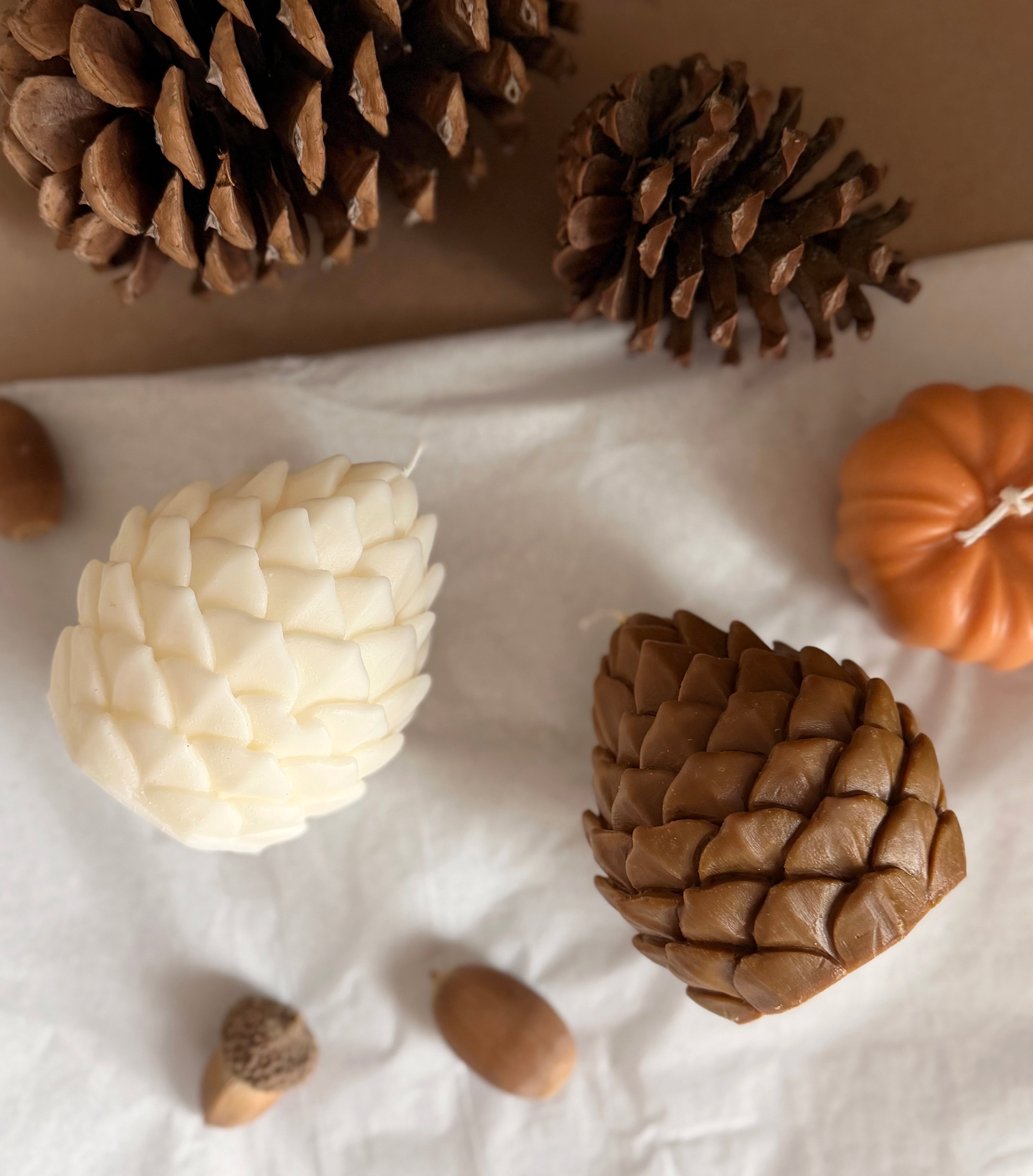 Handmade Pinecone Candle Crafted from Soy Wax for Woodland Fall and Winter Home Decor
