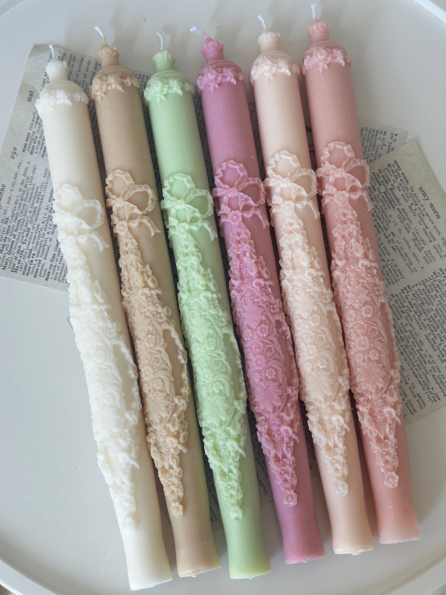 Embossed Rose Luxe Taper Candle 9''  (A Pair)