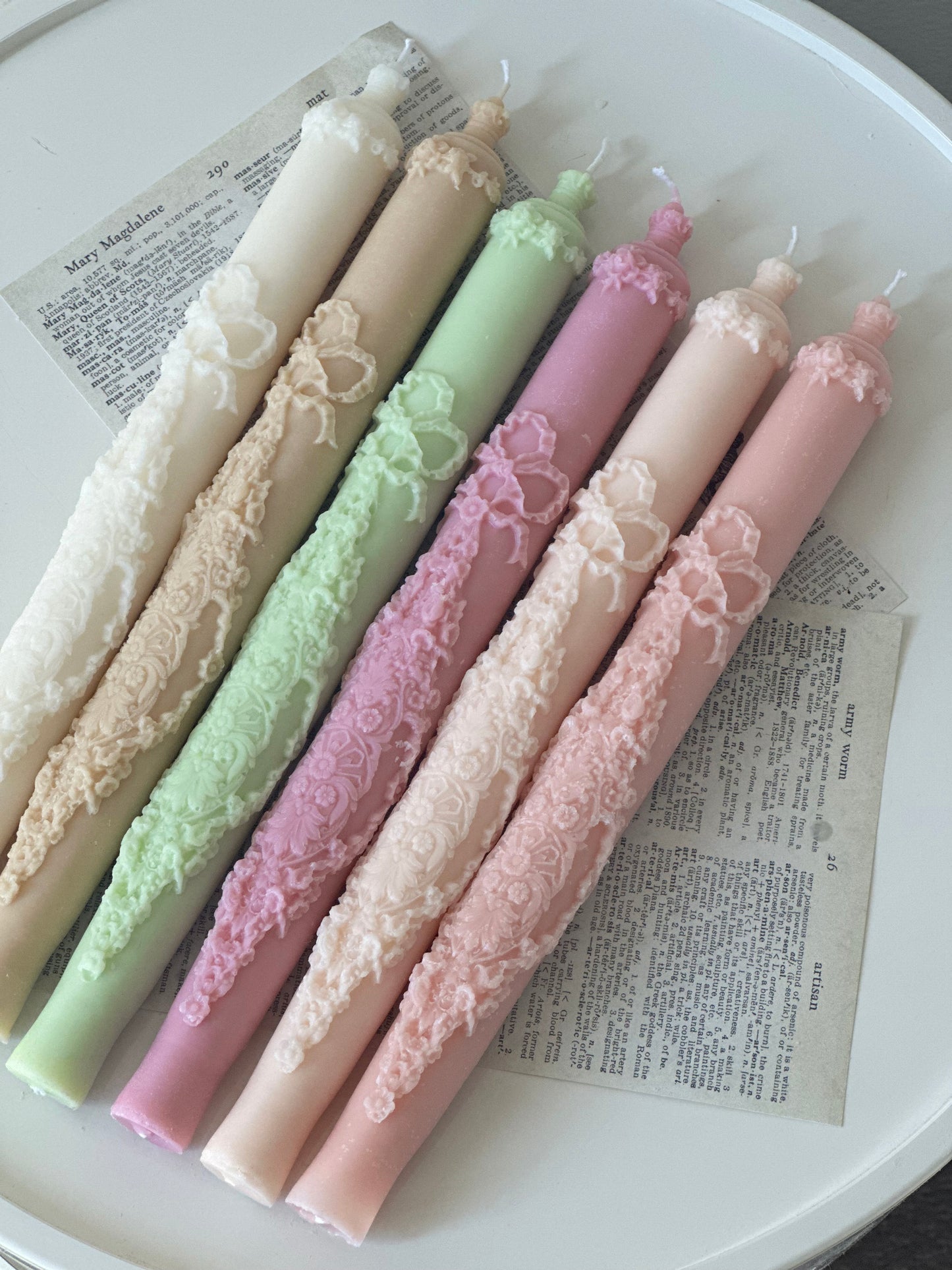 Embossed Rose Luxe Taper Candle 9''  (A Pair)