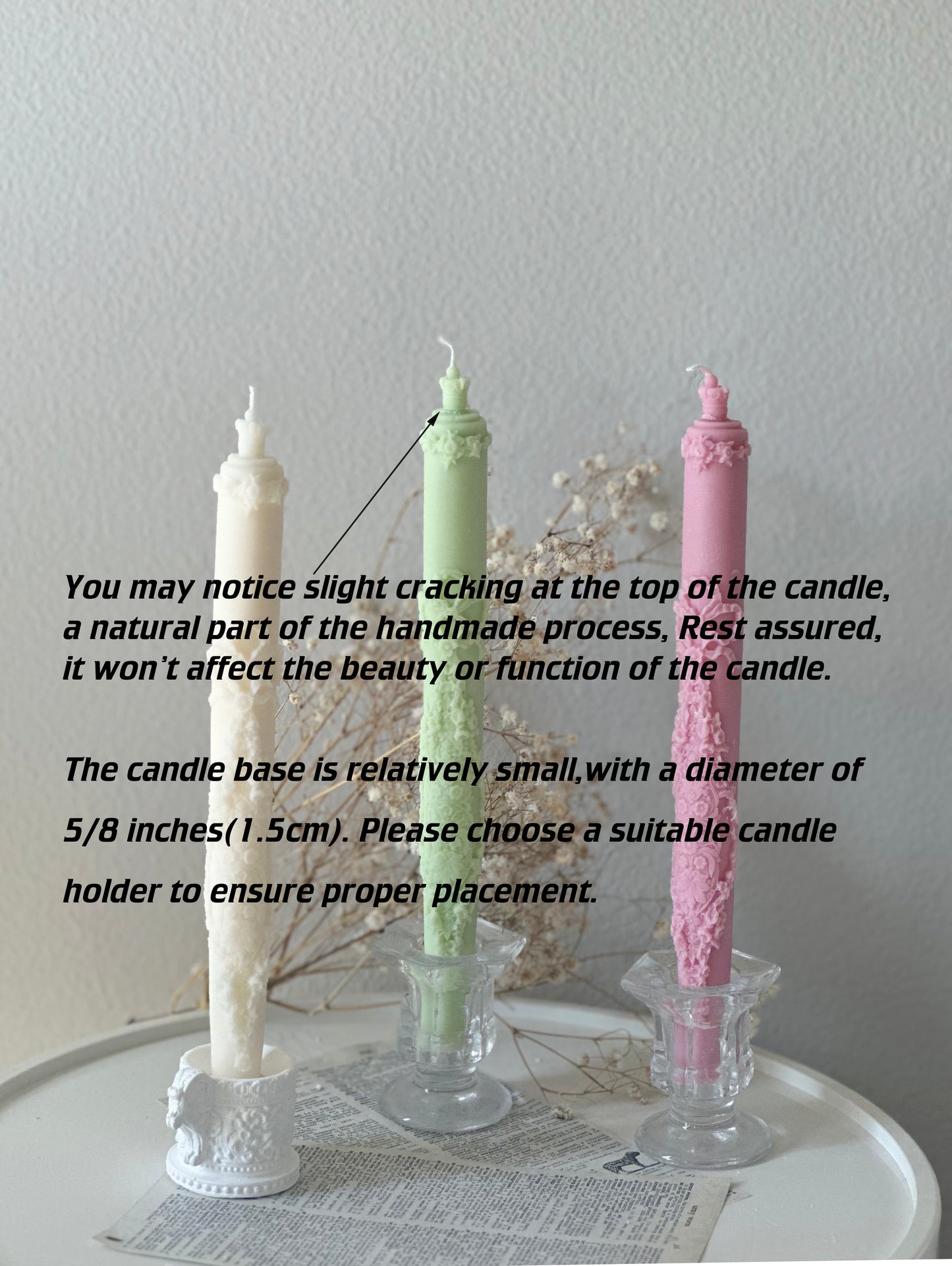 Embossed Rose Luxe Taper Candle 9''  (A Pair)