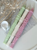 Embossed Rose Luxe Taper Candle 9''  (A Pair)