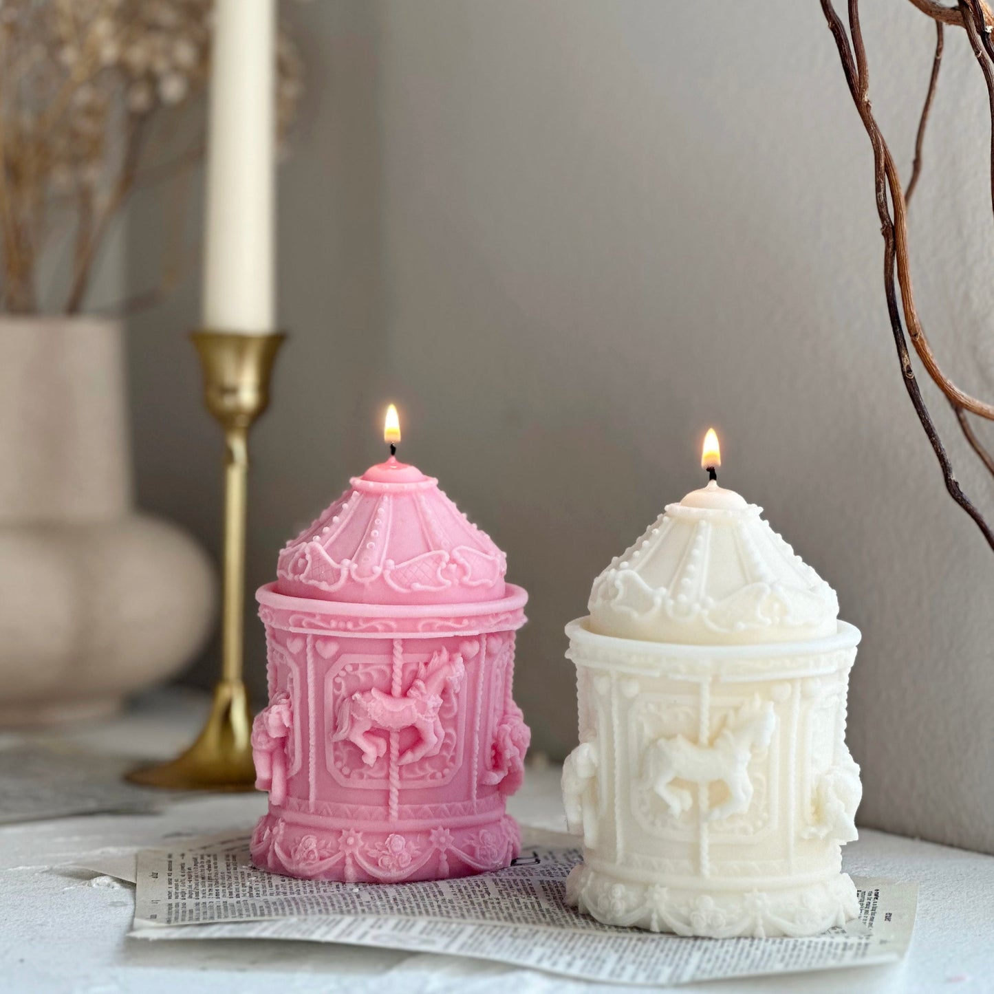 Aesthetic Carousel Candle – Sculptural Decorative Wax Candle