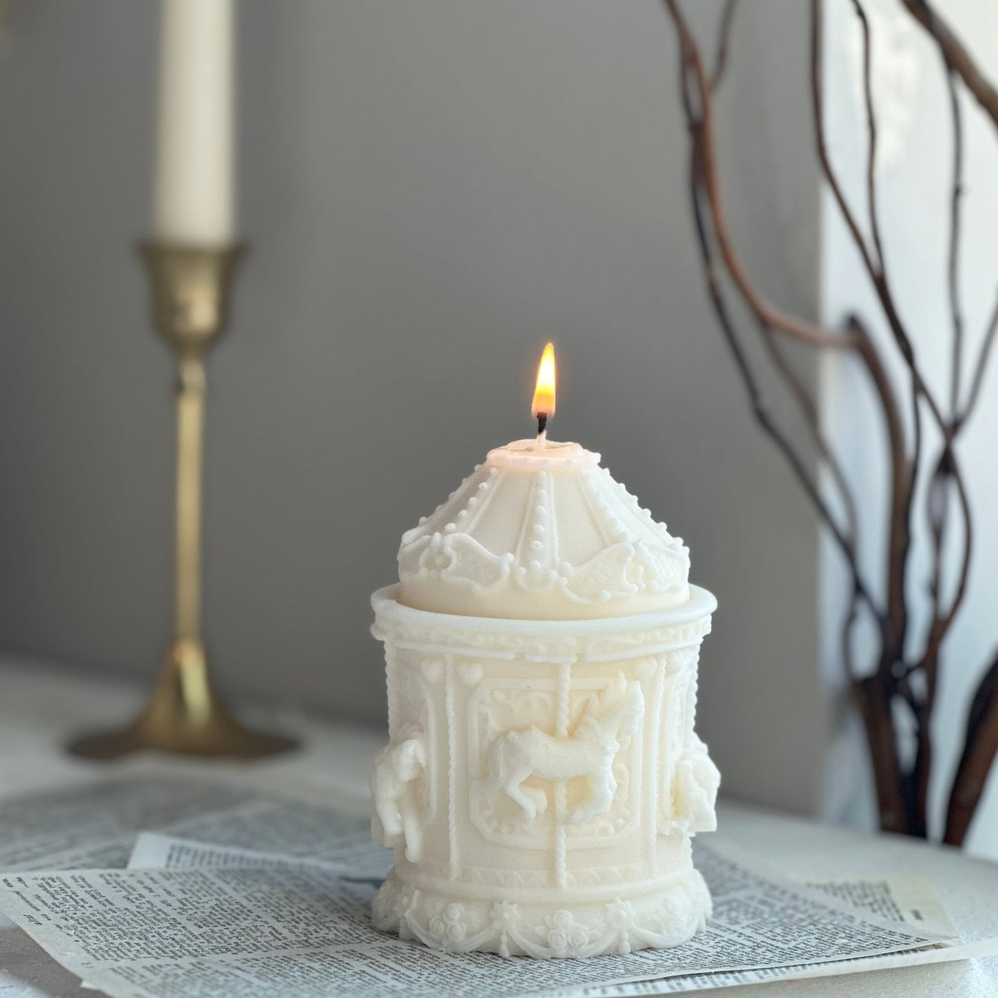 Aesthetic Carousel Candle – Sculptural Decorative Wax Candle
