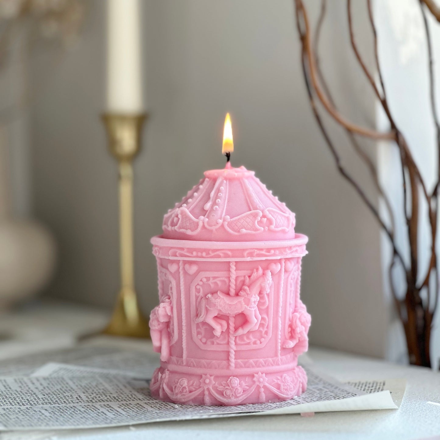 Aesthetic Carousel Candle – Sculptural Decorative Wax Candle