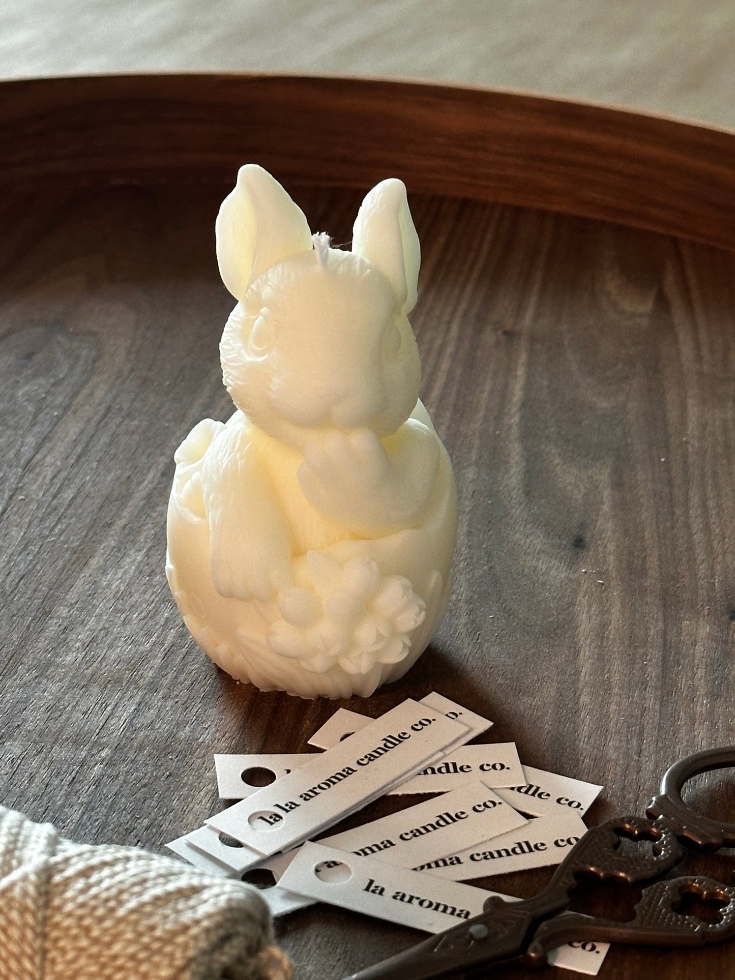 Bunny in Eggshell Candle – Rabbit Sitting in Egg with Flower Decor