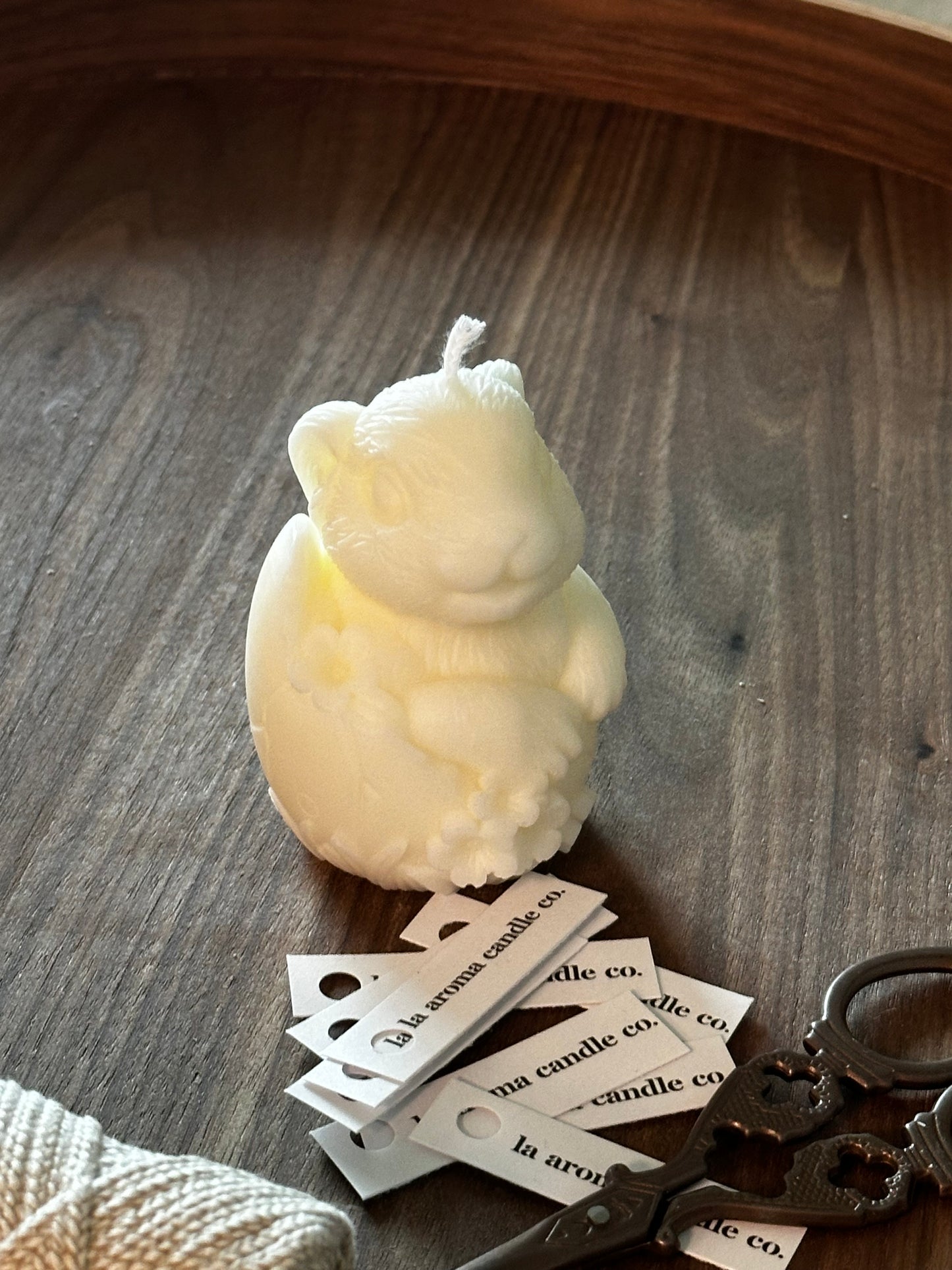 Bunny in Eggshell Candle – Rabbit Sitting in Egg with Flower Decor