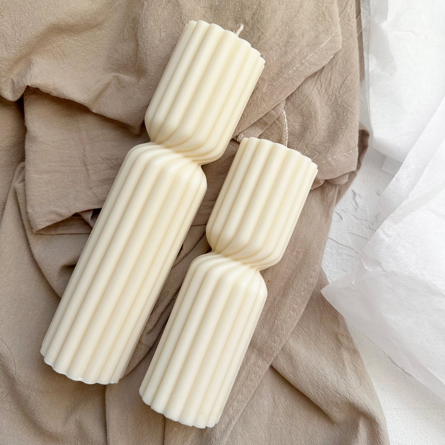 Tall Striped Aesthetic Pillar Candle