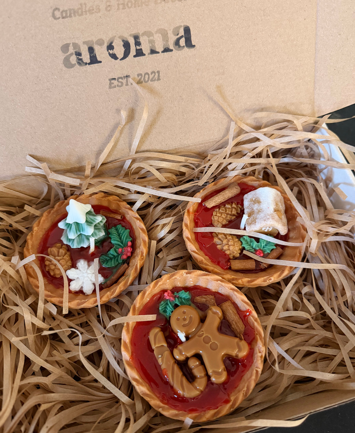 Christmas Tart Candle Gift Set of 3 | Handmade Holiday Dessert Candles