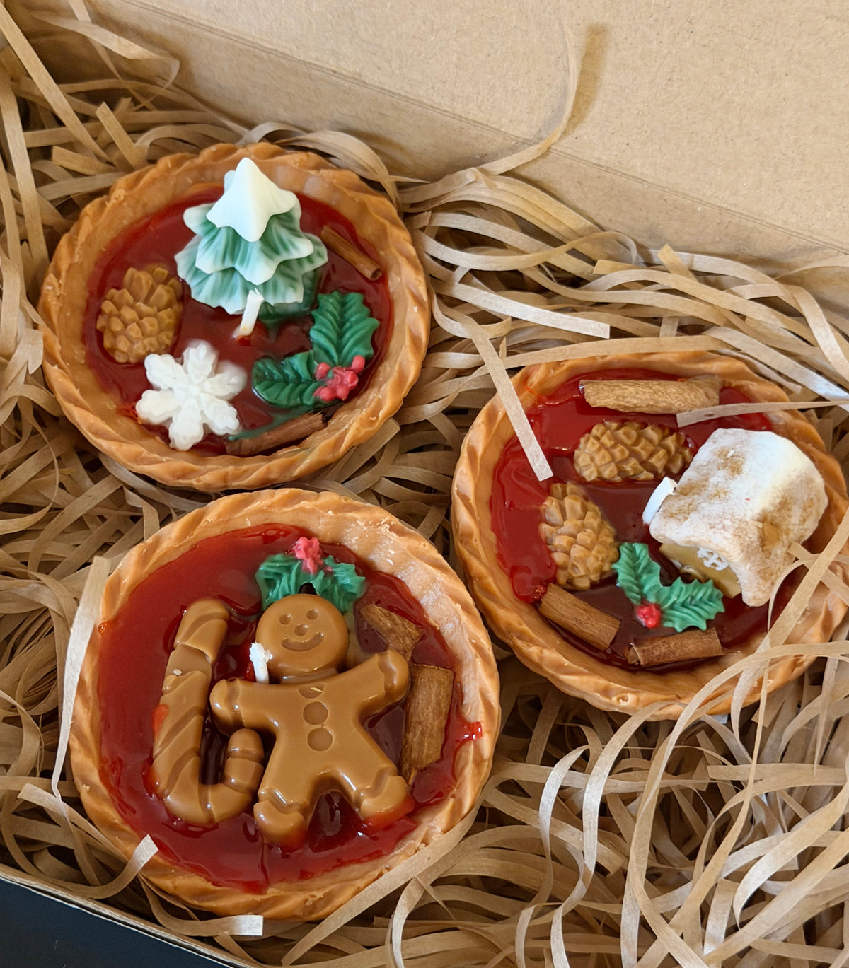 Christmas Tart Candle Gift Set of 3 | Handmade Holiday Dessert Candles