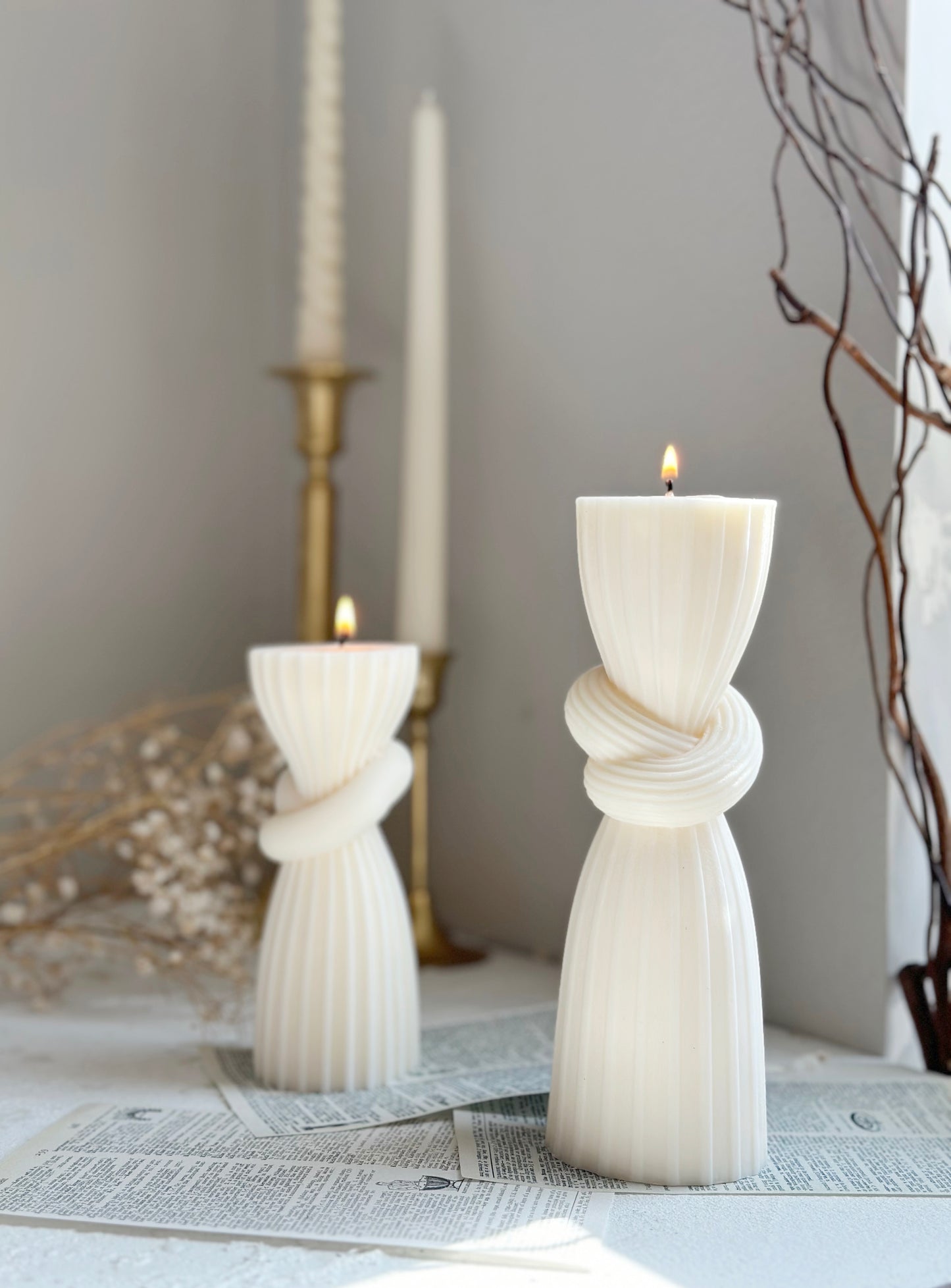 Undyed Knot Striped Candle