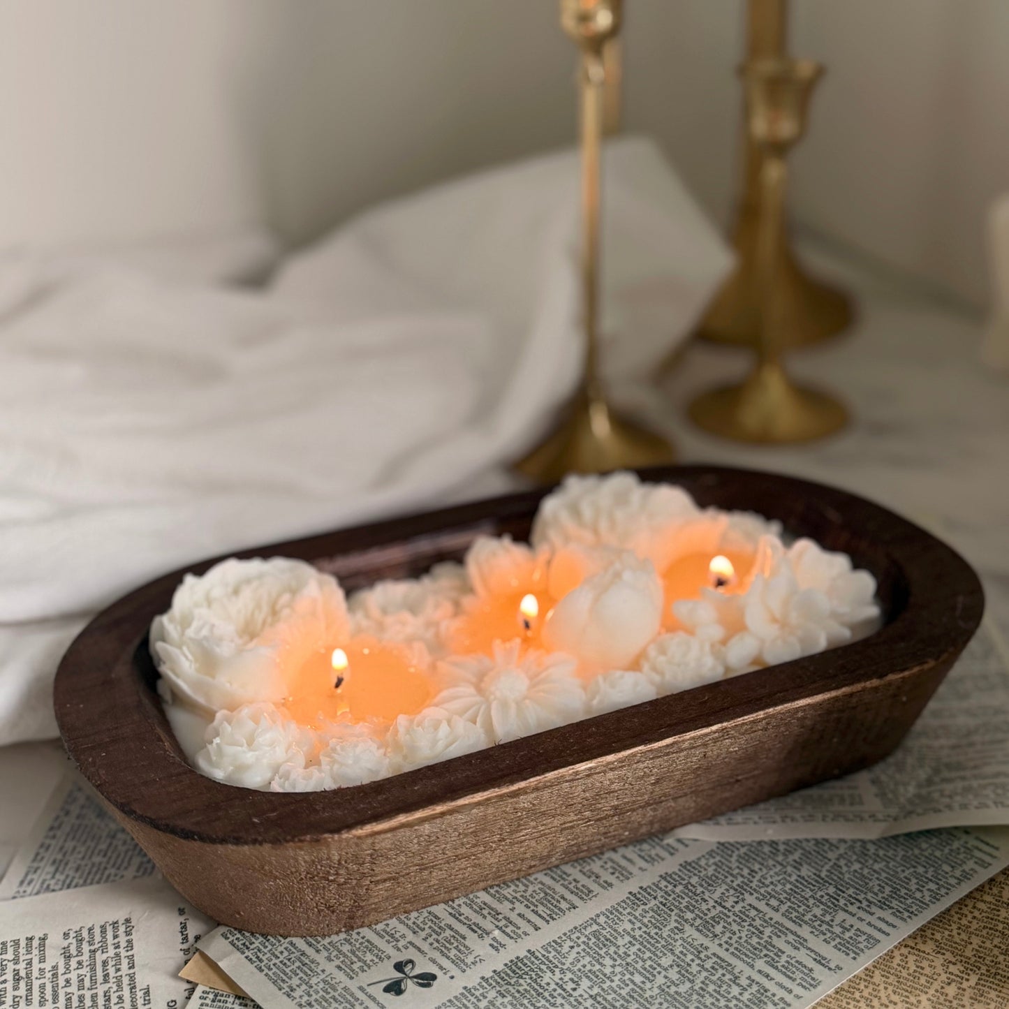 Spring Blossom Candle | Wood Dough Bowl Candle