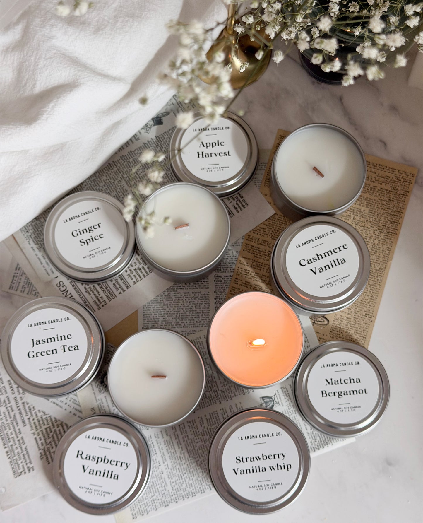 Silver Tin Wood Wick Candle/ 4oz