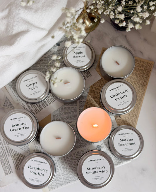 Silver Tin Wood Wick Candle/ 4oz