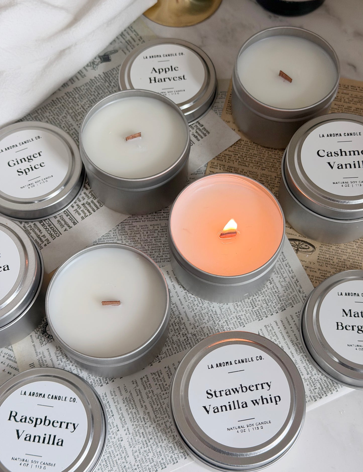 Silver Tin Wood Wick Candle/ 4oz
