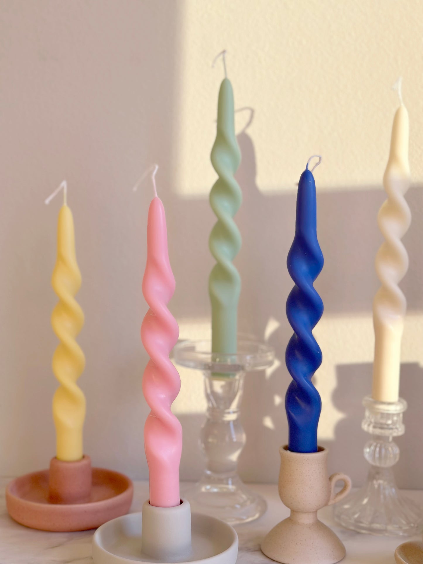 Pastel Spiral Candle: Twisted Home Decor (A Pair)