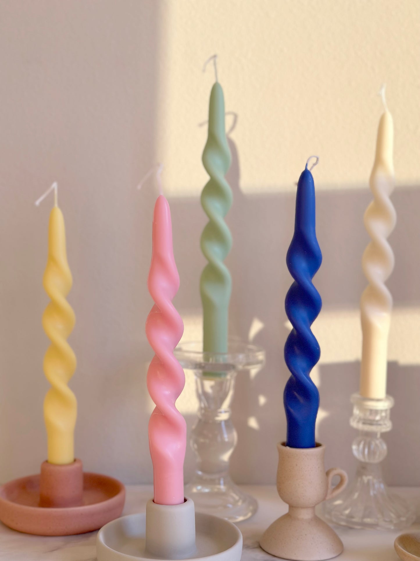 Pastel Spiral Candle: Twisted Home Decor (A Pair)