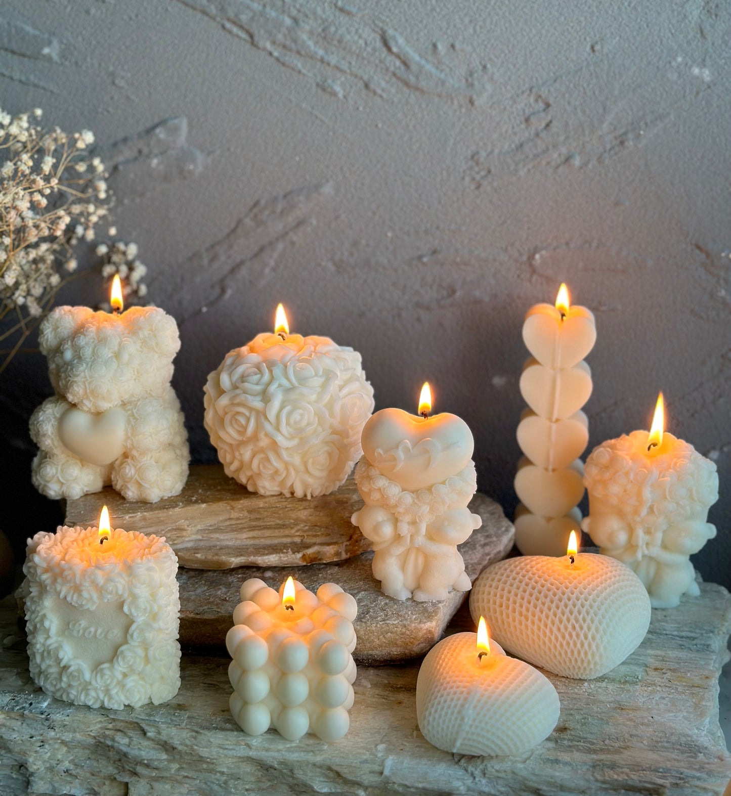 Soy Wax Valentine’s Day Candle – Rose Bear, Heart, Love Pillar | Romantic Gift