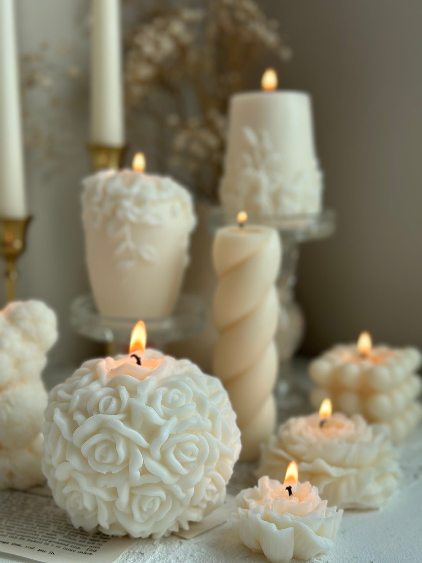 Rose Bear Candle, Valentine’s Candle, Soy Wax Candle, Heart & Love Pillar