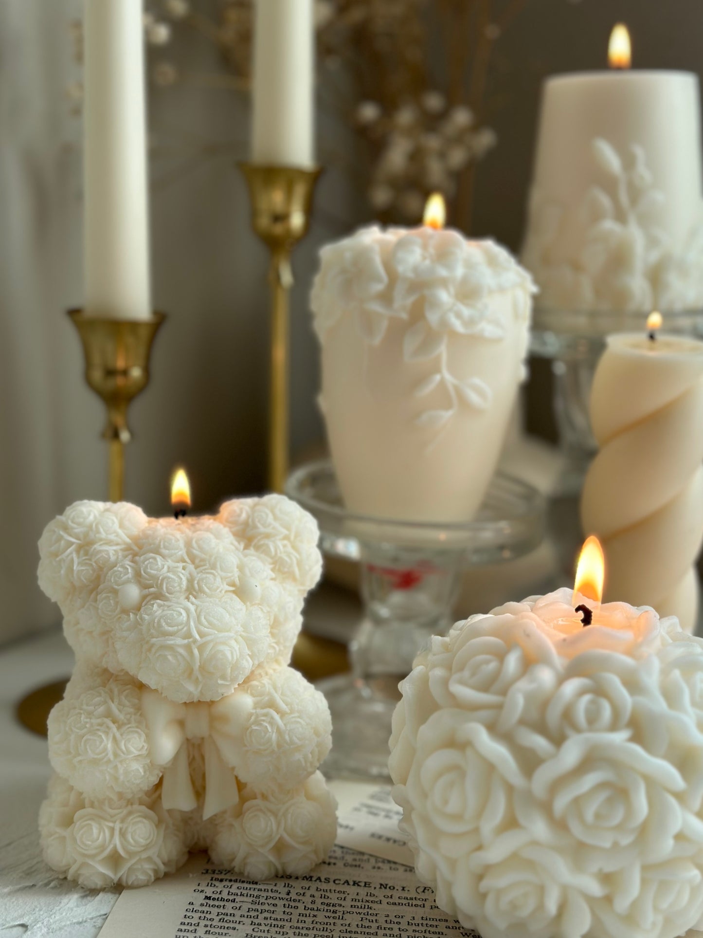 Rose Bear Candle, Valentine’s Candle, Soy Wax Candle, Heart & Love Pillar