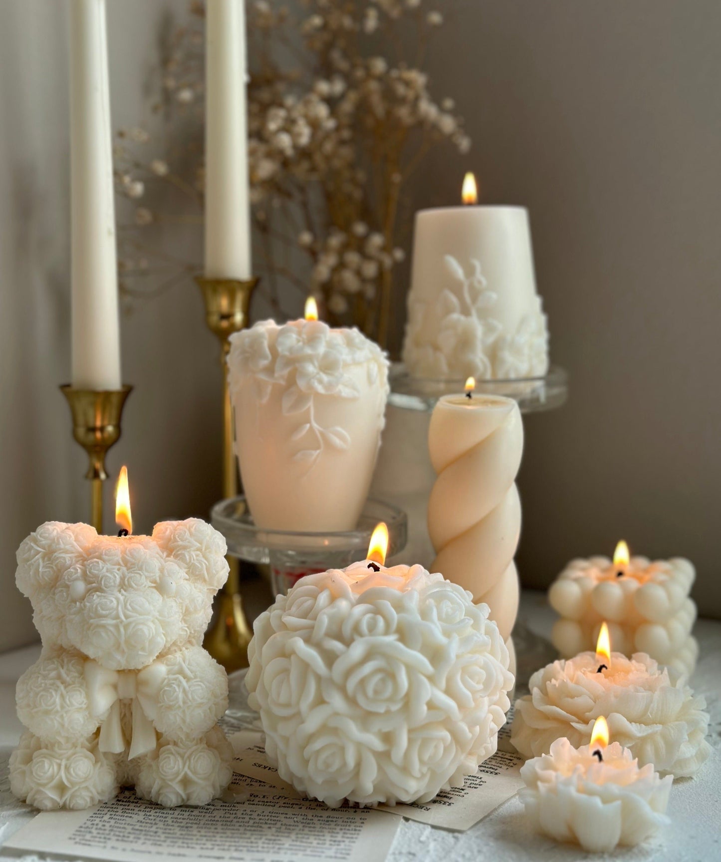 Rose Bear Candle, Valentine’s Candle, Soy Wax Candle, Heart & Love Pillar
