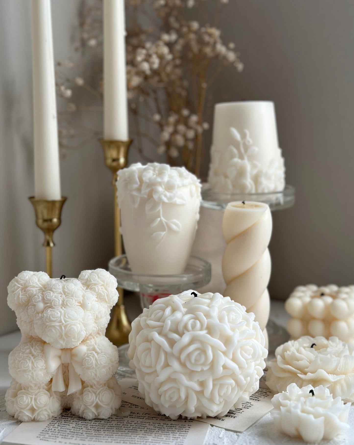 Rose Bear Candle, Valentine’s Candle, Soy Wax Candle, Heart & Love Pillar
