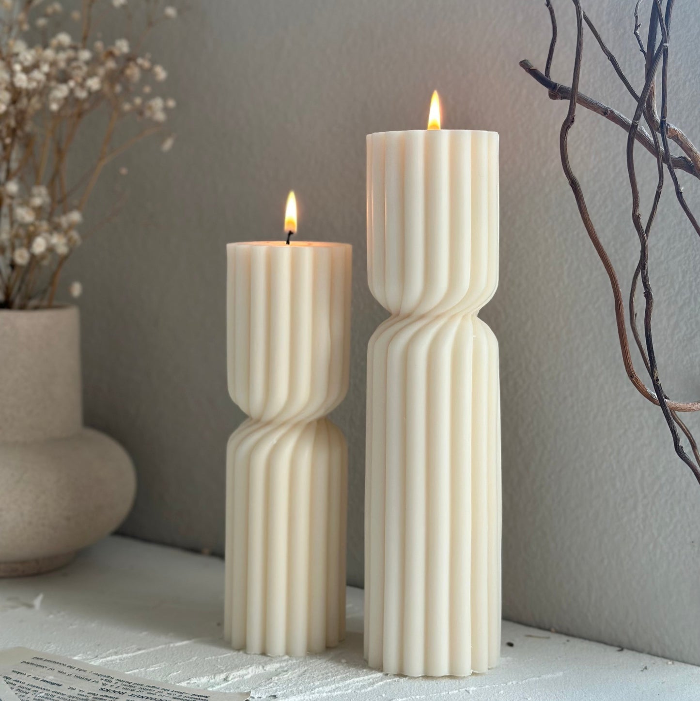 Tall Striped Aesthetic Pillar Candle