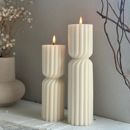 Tall Striped Aesthetic Pillar Candle