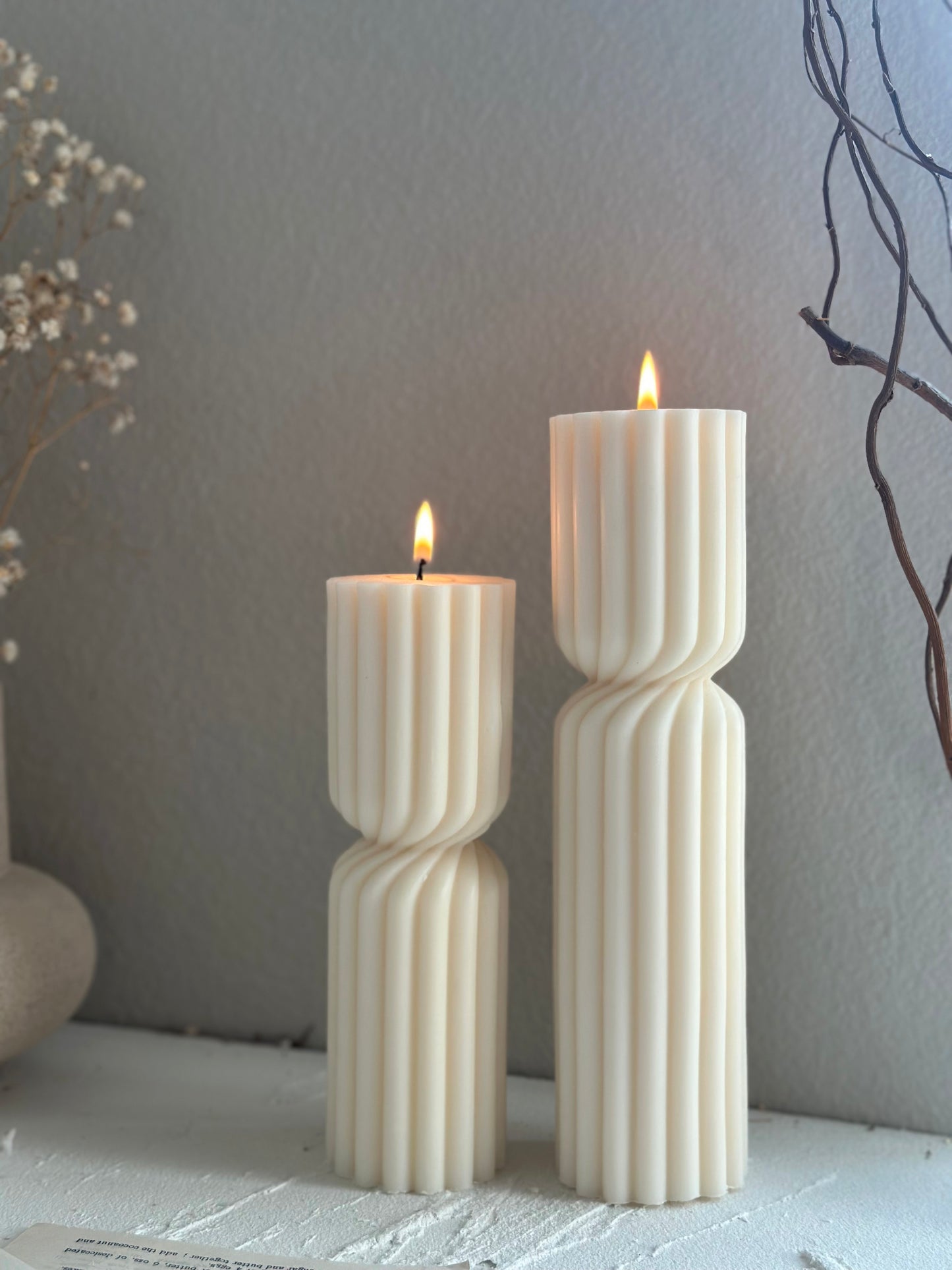 Tall Striped Aesthetic Pillar Candle