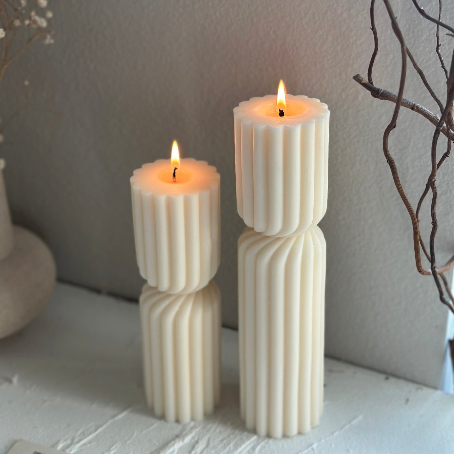 Tall Striped Aesthetic Pillar Candle