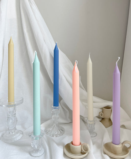 Tall Ribbed Taper Candles 10''(A Pair)