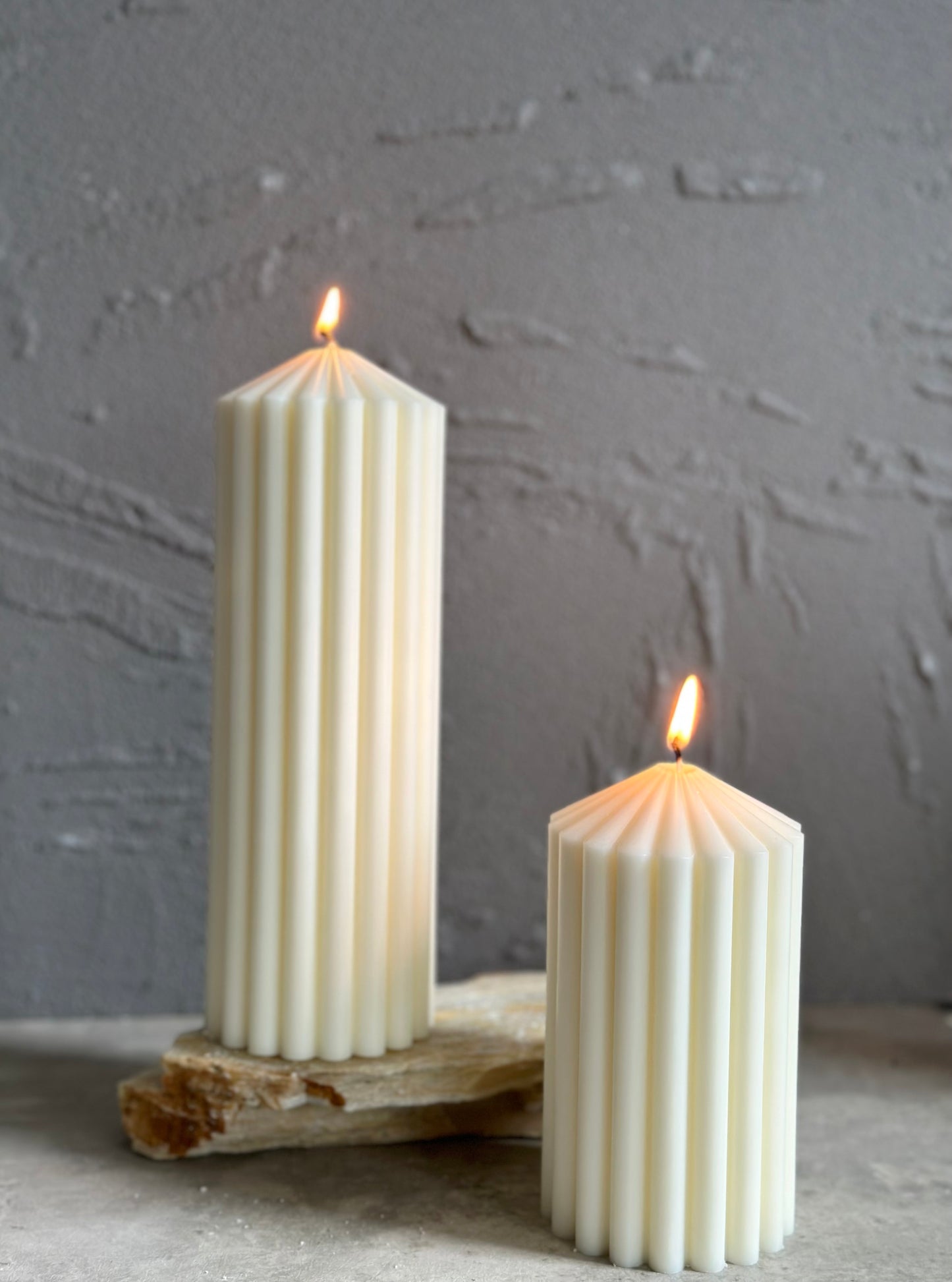 Large Ribbed Pillar Candle