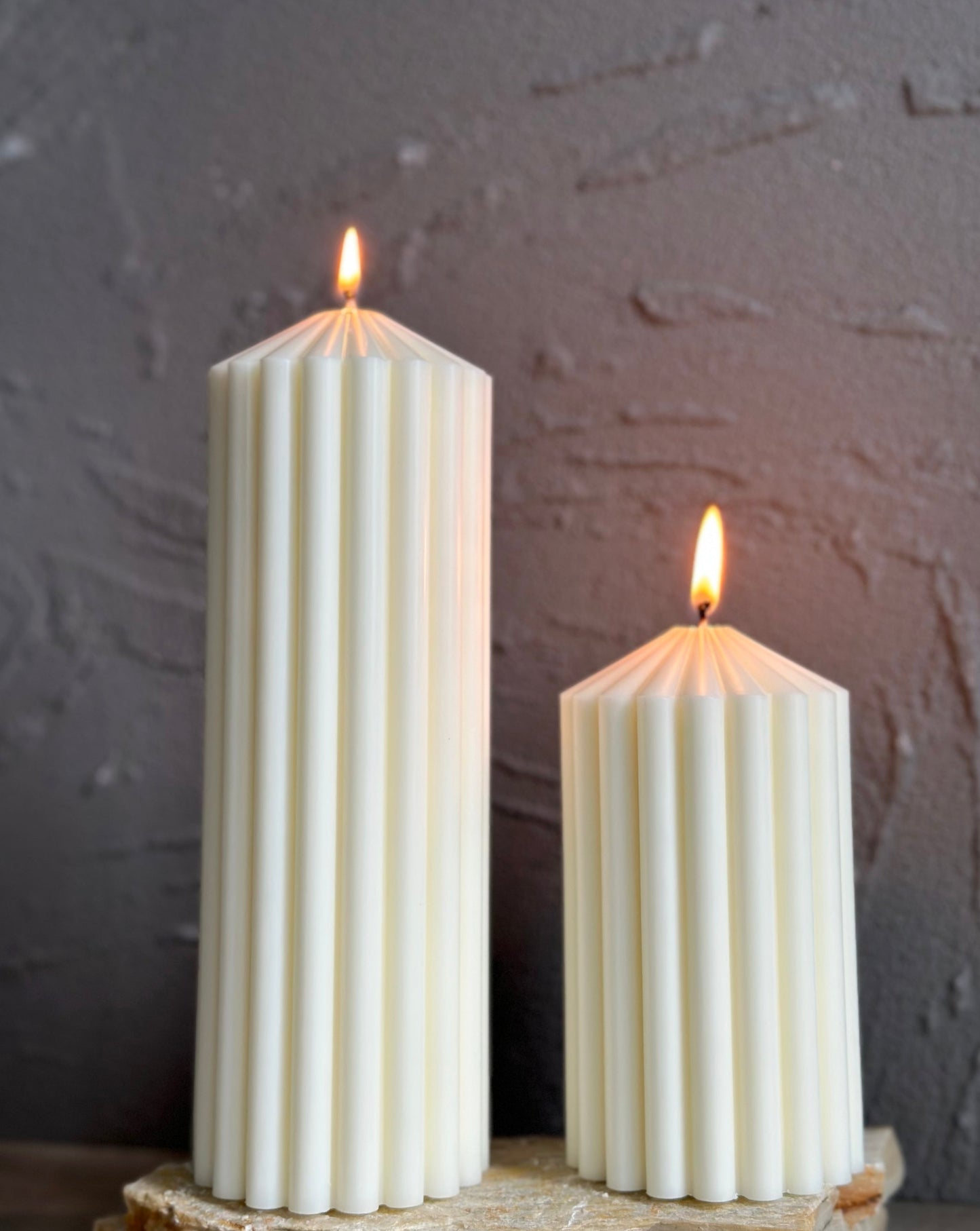 Large Ribbed Pillar Candle