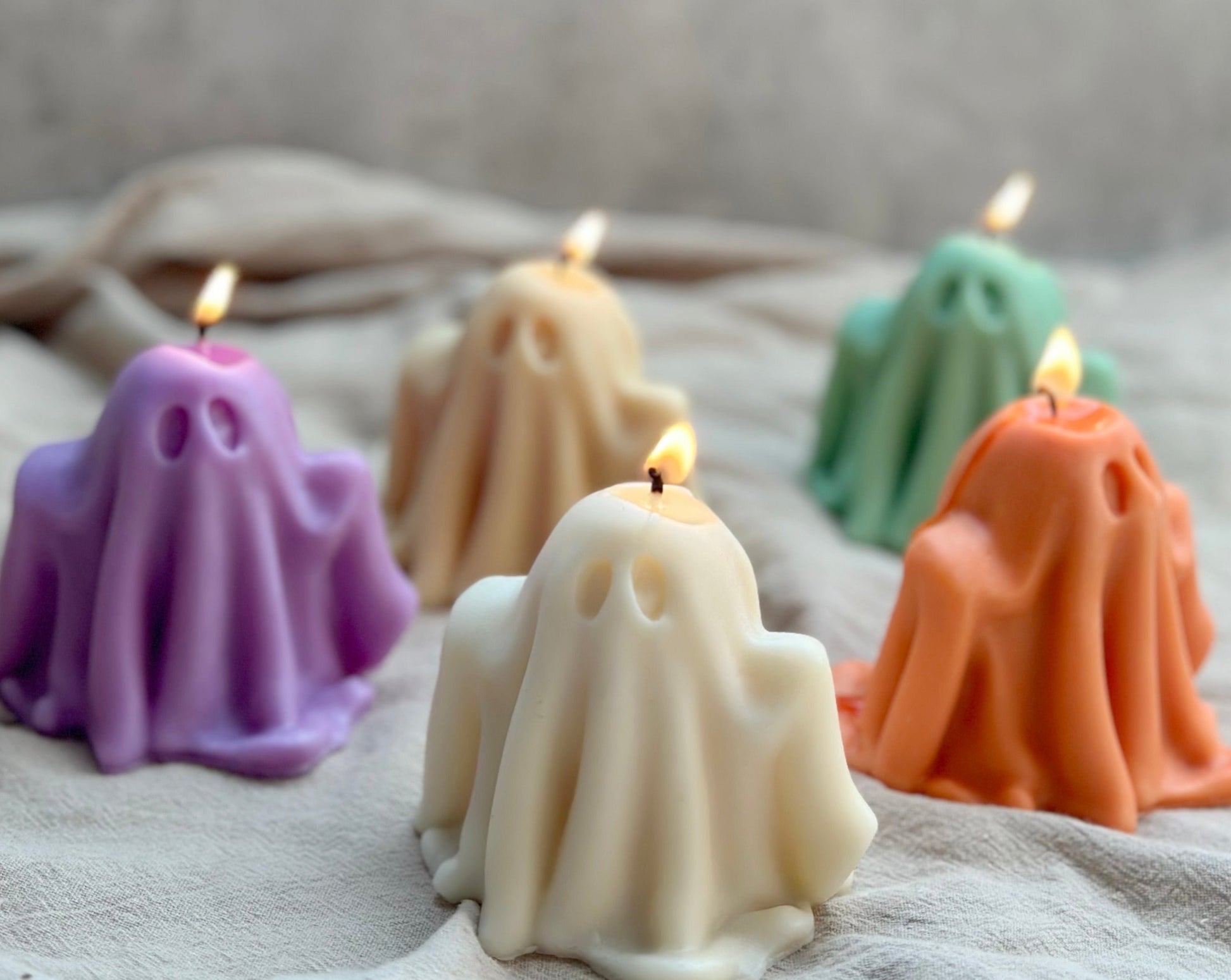 Pastel Ghost Candle Collection Handmade Soy Wax Halloween Decor Candles
