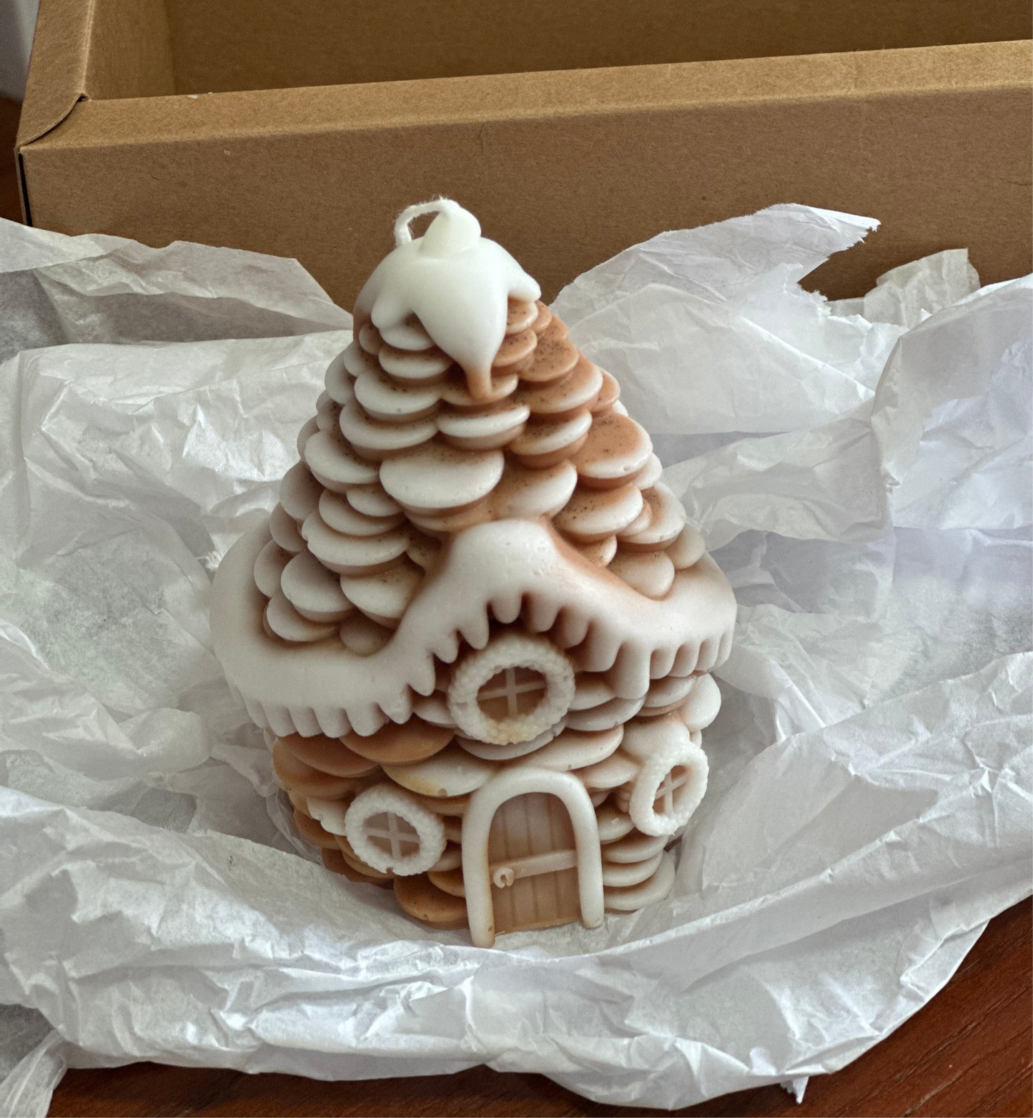 Snowy Pinecone House Candle Handmade Winter Soy Wax Candle