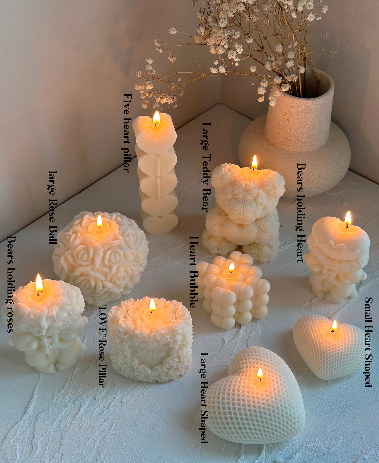 Soy Wax Valentine’s Day Candle – Rose Bear, Heart, Love Pillar | Romantic Gift